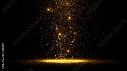 Shimmering Gold Particles Falling on Black, Cinematic Abstract