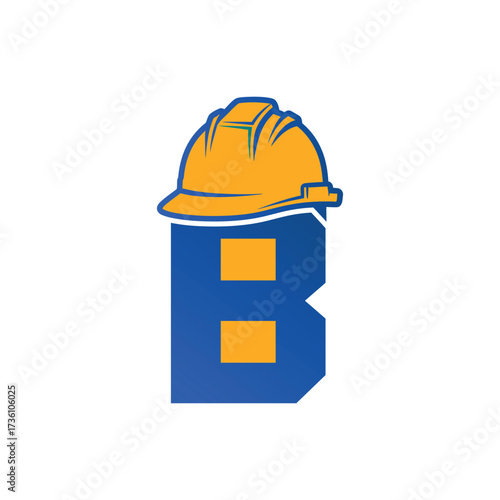 Construction company logo design letter b hard hat icon