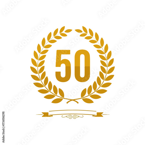 Golden 50th Anniversary Laurel Wreath Celebration Design.