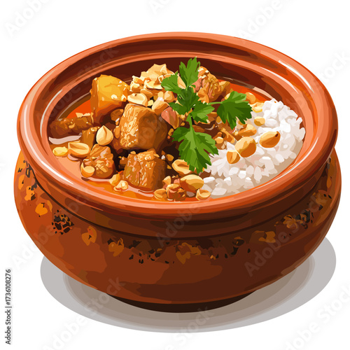 Traditional Peruvian Carapulcra Stew with Rice and Peanuts