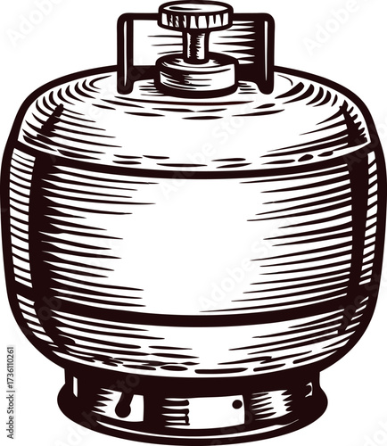 Hand drawn propane gas cylinder illustration with vintage engraved and detailed shading