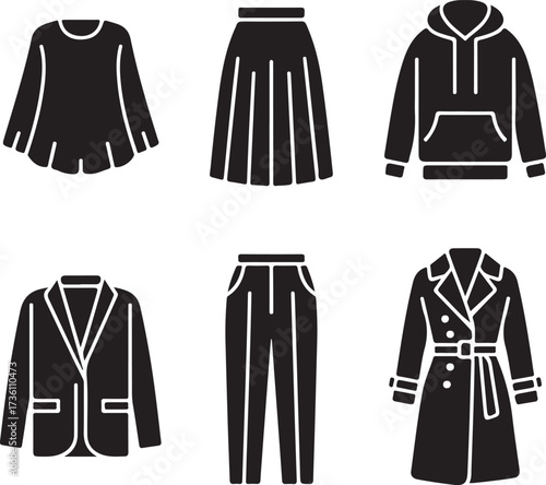 Black Silhouette Icons of Women's Clothing and Outerwear fashion apparel
