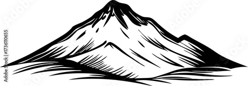Hand drawn mountain peak isolated on white background vintage black and white engraved sketch illustration