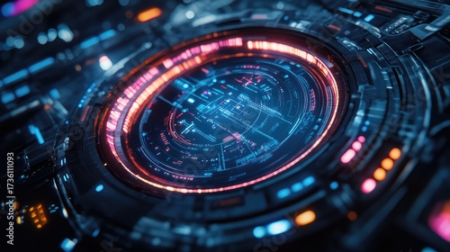 Wallpaper Mural Glowing futuristic technology interface displaying abstract digital data Torontodigital.ca