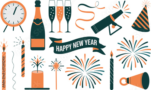  New Year Party Elements Bundle vector on white background