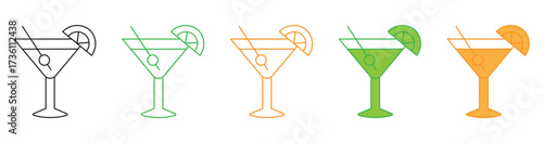 Cocktail drink icon symbol. Minimal summer alcohol cocktail in glass for restaurant and design element, vector illustration.