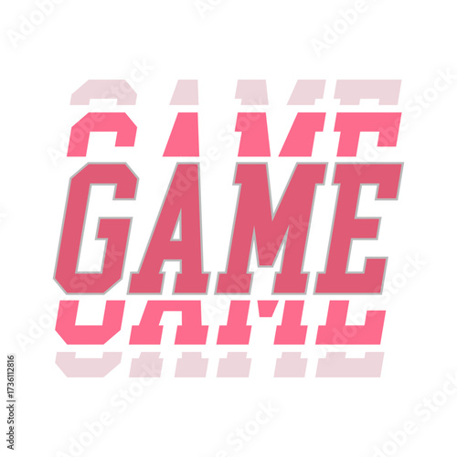 Creative bold pink typography design with layered shadow effect featuring the word "GAME". Perfect for sports, gaming, t-shirt prints, posters, and digital graphics.