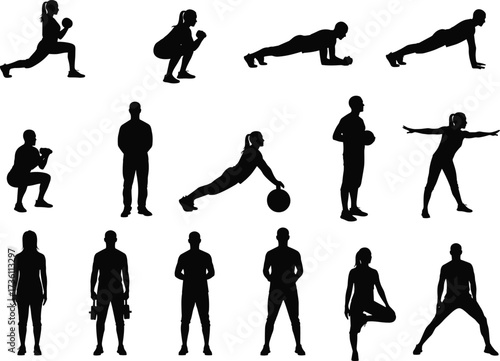 fitness, exercise, workout, training, athlete, silhouette, strength, endurance, stamina, agility, posture, motion, activity, health, wellness, gym, yoga, balance, discipline, lifestyle