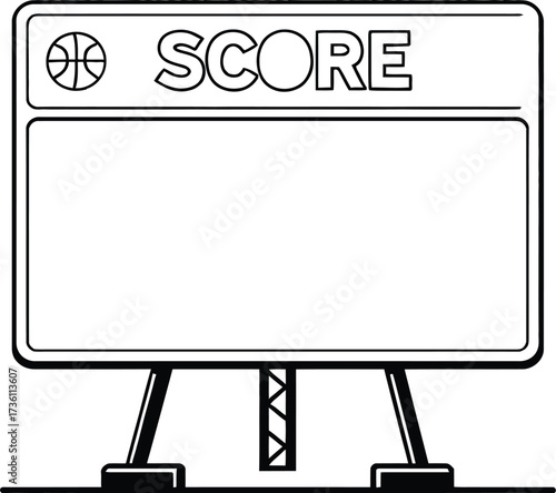 Basketball Scoreboard Silhouette Vector Featuring Bold “SCORE” Text and Ball Icon in Black and White Line Art Style
