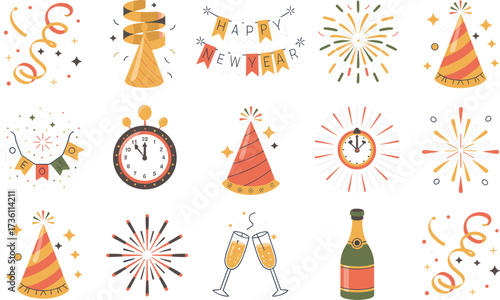  New Year Party Elements Bundle vector on white background
