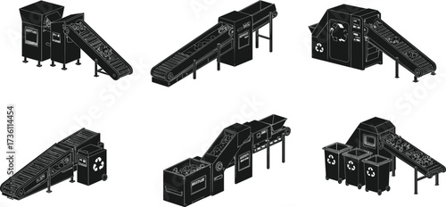 Industrial recycling conveyor machines, waste sorting system, garbage processing equipment, eco-friendly automation, waste management technology