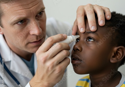 Pediatric Ophthalmologist Applying Eye Drops to a Child