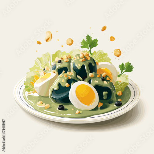 Traditional Peruvian Ocopa with Potatoes, Egg, and Olives