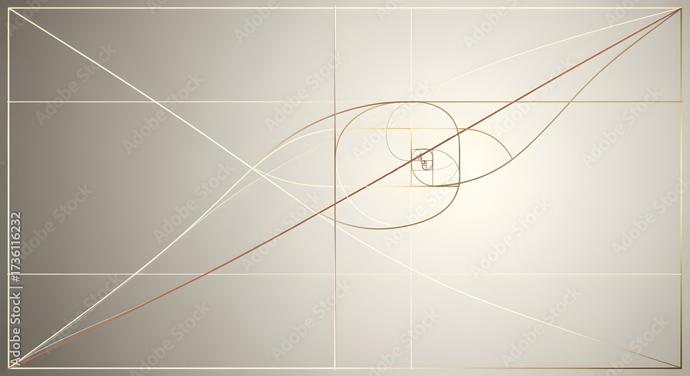Naklejka premium Elegant golden ratio art, spiral design for architecture or design projects, a modern mathematical art piece, Fibonacci sequence visualization for creative projects