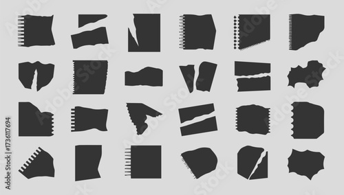 Collection of torn paper scraps realistic textures for creative design projects and collage