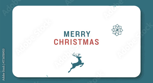 Merry christmas greeting card with reindeer and snowflakes