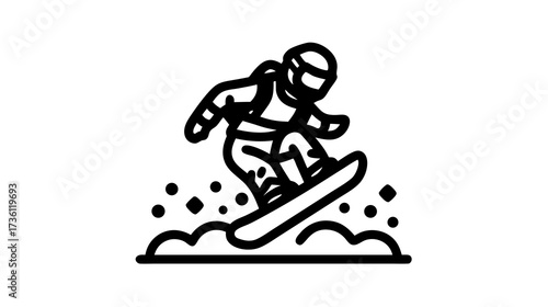Dynamic Snowboarder Icon - Winter Sport Action, Snowboarding Activity, Outline Illustration, Cold Weather Recreation Graphic