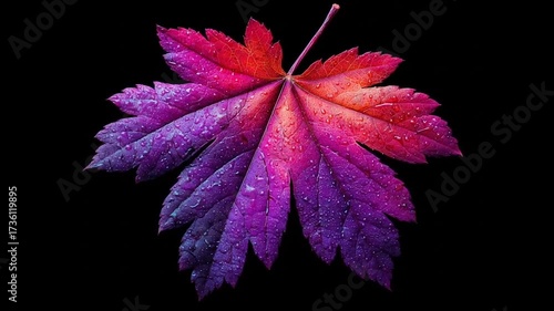 Colorful leaf with vibrant gradient against a black background