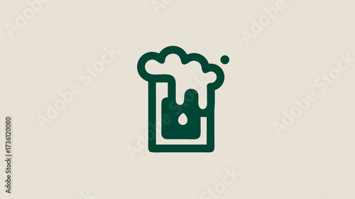 Minimalist vector icon of a glass of frothy beer with foam on a light background, simple beverage illustration.