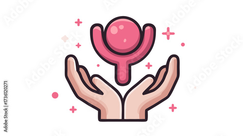 Cute Vector Icon of Hands Caring for Female Reproductive Health, Fertility, and Gynecological Wellness