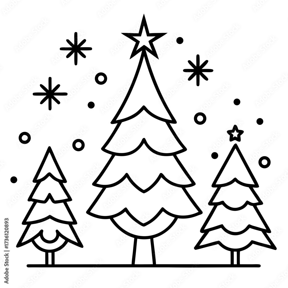 Fototapeta premium Christmas Tree Line Art Vector
