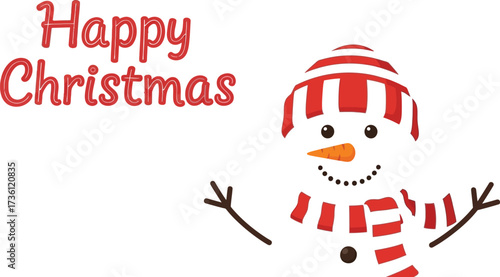 Cheerful happy christmas greeting with snowman illustration
