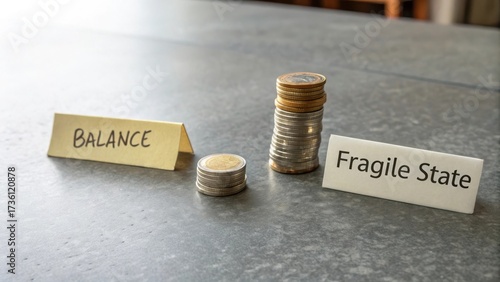 Wallpaper Mural Coin stacks on a gray table with finance and fragile labels Torontodigital.ca