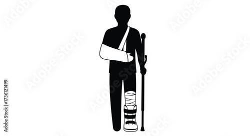 Silhouette of injured person with cast for help