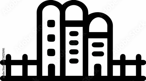 Simple outline vector icon of agricultural farm silos for grain storage and rural farming industry design elements.