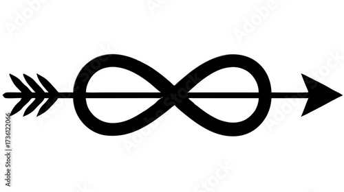 Black infinity symbol pierced by an arrow, depicting endless possibilities, continuous journey, eternal growth, and limitless potential.