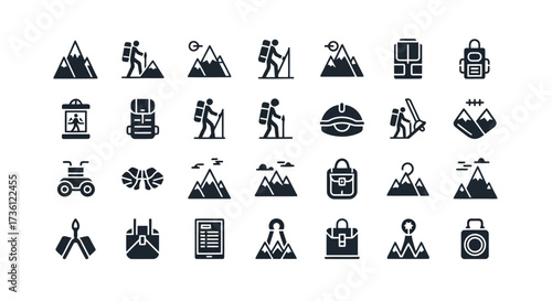 Set of hiking icons for outdoor activities