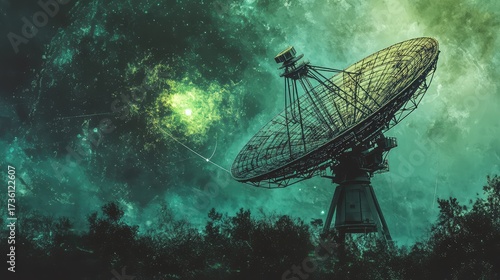 Fototapeta Naklejka Na Ścianę i Meble -  Radio telescope exploring deep space and distant galaxy