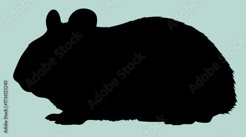 Black silhouette of a small pet animal, possibly a rodent like a guinea pig or hamster, isolated on a light background. Minimalist graphic.