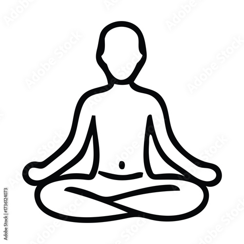 Person Meditating in Lotus Position with Arms Resting on Knees, meditation, yoga, person, silhouette, outline, figure, Vector illustration. 