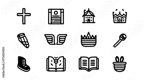 Easter and Christian Line Icons Set. Collection of Outline Symbols for Religious Celebrations, Holidays, and Spring Festivals