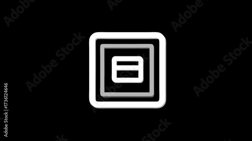 Geometric Equal Sign Icon in Framed Rounded Squares, Modern Minimalist Design on Black Background