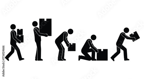 Stick figure lifting box with proper posture
