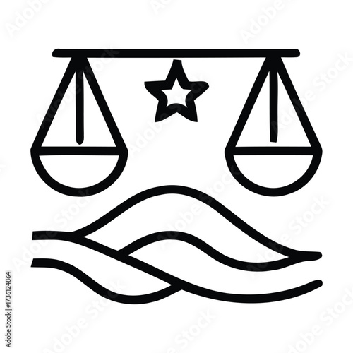 Scales of Justice Icon with Star and Waves balance legal, Vector illustration. 