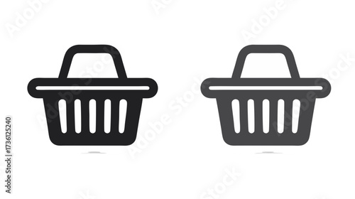 E-commerce Shopping Basket Icons Set. Two Black Graphic Symbols for Online Store, Web Design, and User Interface Elements