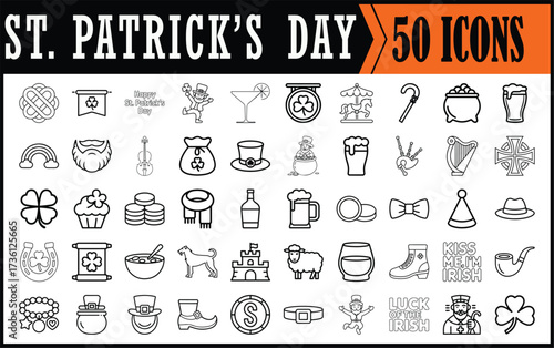 Outline style St. Patrick’s Day icon set.
