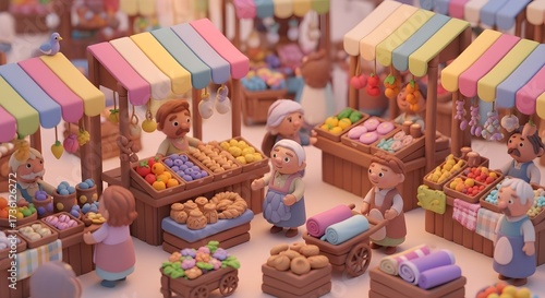 Fototapeta Naklejka Na Ścianę i Meble -  Colorful Miniature Clay Farmers Market Scene.