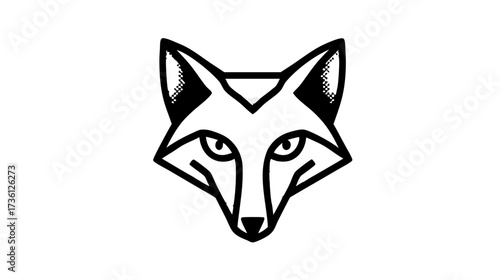 Minimalist black and white line art illustration of a fox head. Simple geometric animal vector graphic design element for wildlife concepts.