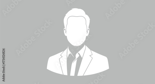 A white silhouette of a man in a suit on a gray background