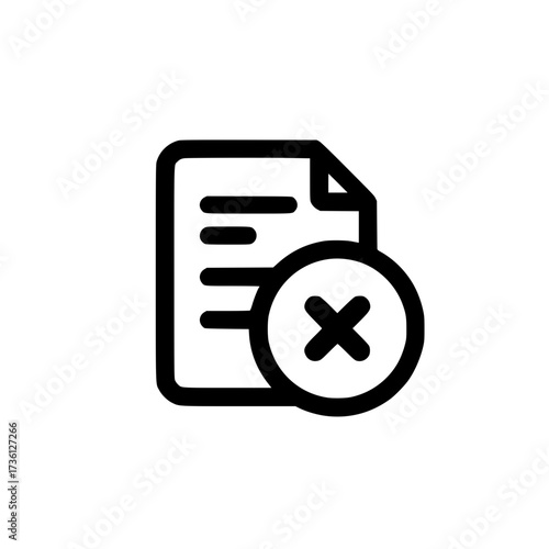 Vector icon of cross mark with document layout for denied access and failed status material