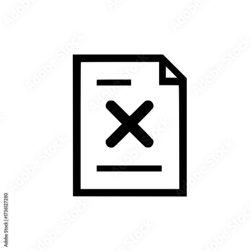 Cross mark icon with text document layout in flat vector style for error and rejection themed content