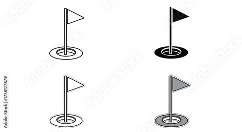 Four golf flag icons in different styles