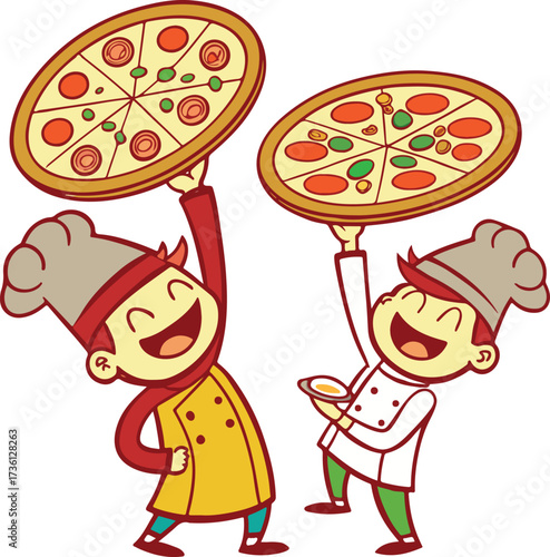 chef and pizza on white 