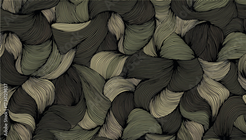 Seamless abstract pattern with wavy leaf-like shapes in earthy tones. Artistic linear texture perfect for fabric, wallpaper, backgrounds, interior design, decorative art and modern graphic projects.