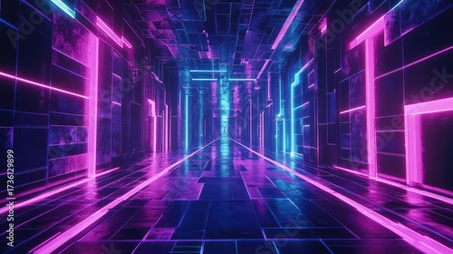 Wallpaper Mural Futuristic neon lit cyberpunk tunnel abstract glowing passage Torontodigital.ca