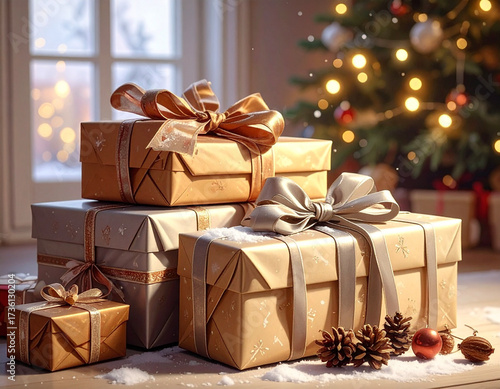 Wrapped Holiday Gifts with Cozy Winter Glow